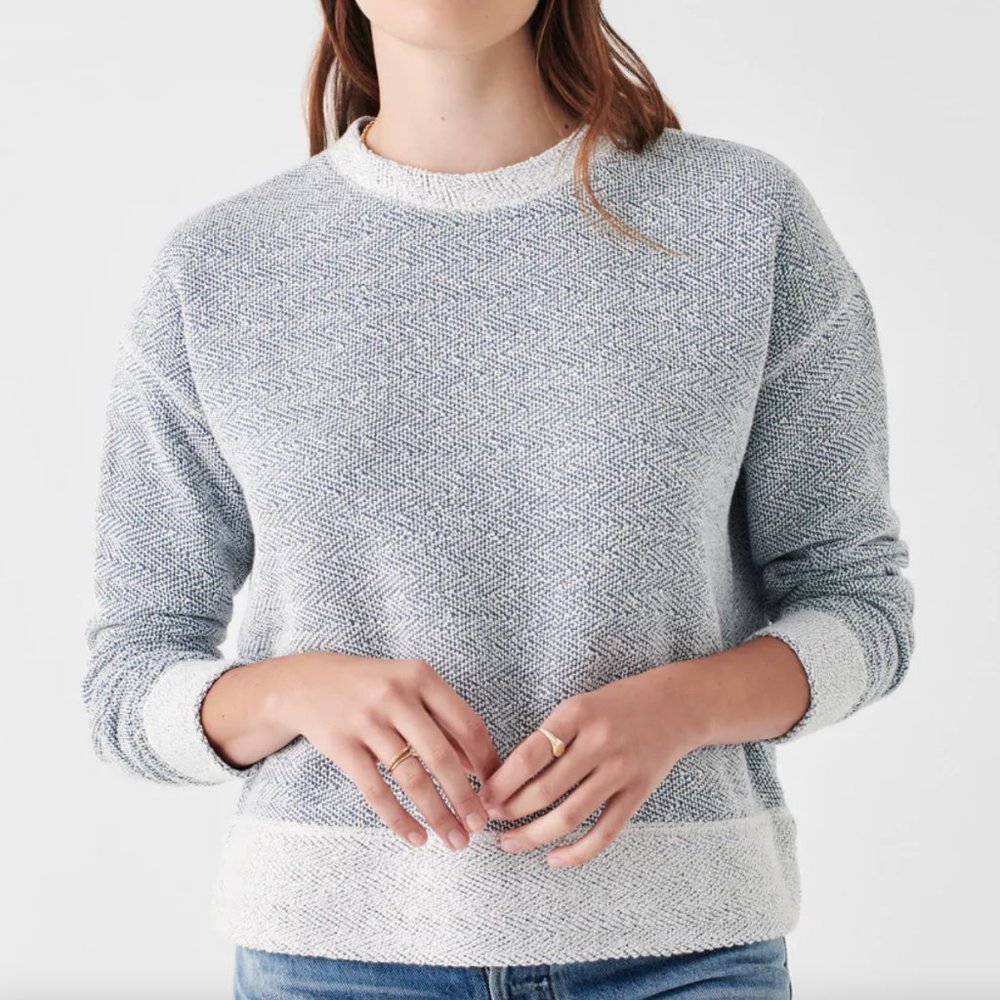 Faherty Whitewater Crewneck Sweatshirt - Blue and White - Size Small